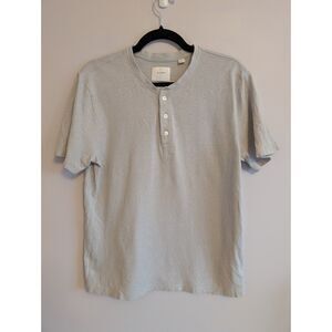 Billy Reid Short Sleeve Hemp Cotton Henley, Large, Gray